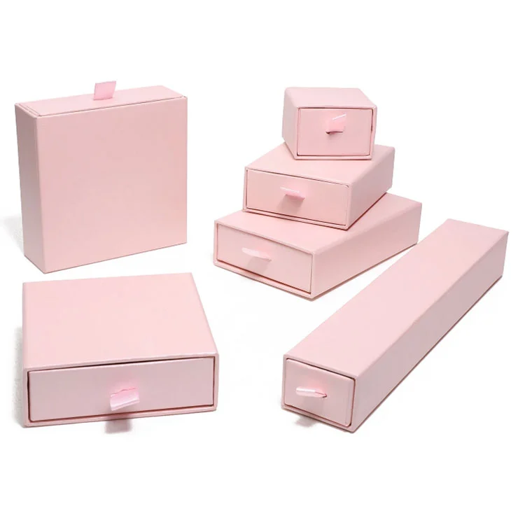 Elegante scatola da imballaggio di carta per gioielli con cassetti rosa